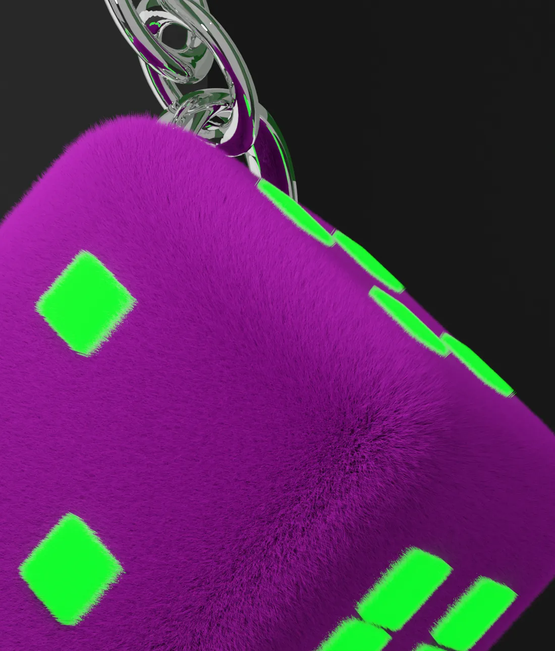 dé violet avec des poils